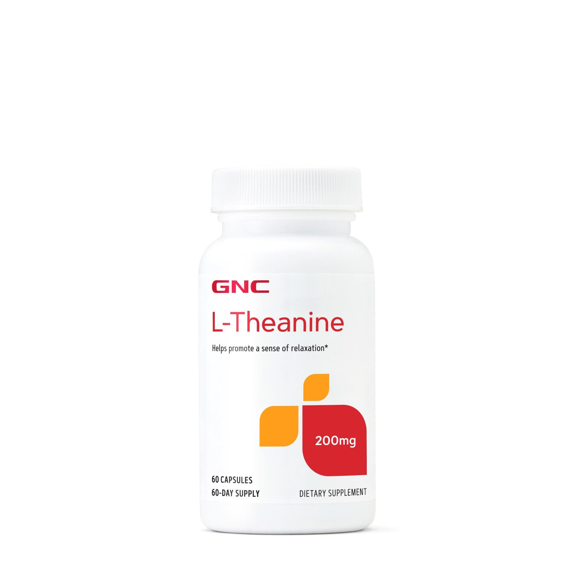 GNC L-Theanine 200mg bottle front view for daily calm support.