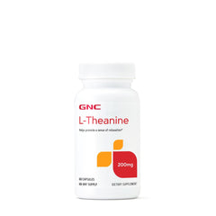 GNC L-Theanine 200mg bottle front view for daily calm support.