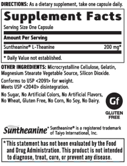 GNC L-Theanine 200mg capsules inside view for easy relaxation.