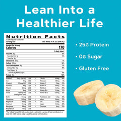 GNC Lean Shake 25 Banana Cream texture close-up shows creamy mouthfeel.