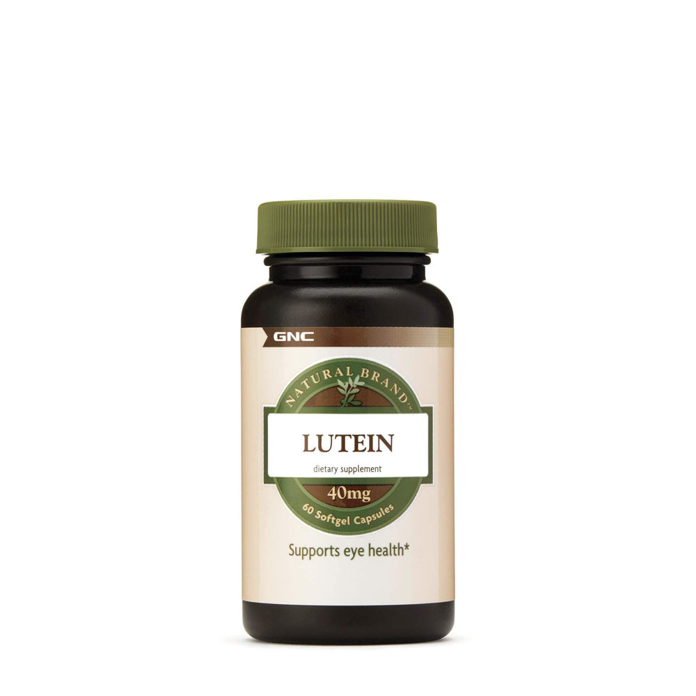 GNC Lutein 40mg softgels bottle with label highlighting eye health.