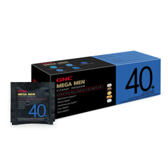GNC Mega Men 40+ bottle front view highlighting energy support.
