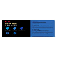 GNC Mega Men 40+ bottle label detail with vitamin blend.