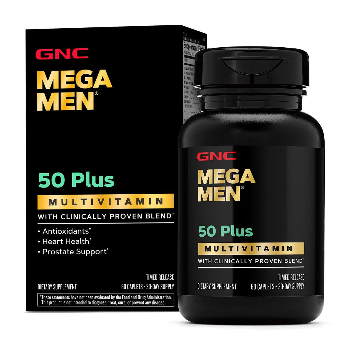 GNC Mega Men 50 Plus bottle front showing packaging designed for daily vitamin support