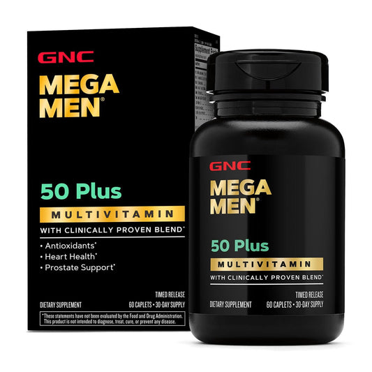 GNC Mega Men 50 Plus bottle front showing packaging designed for daily vitamin support