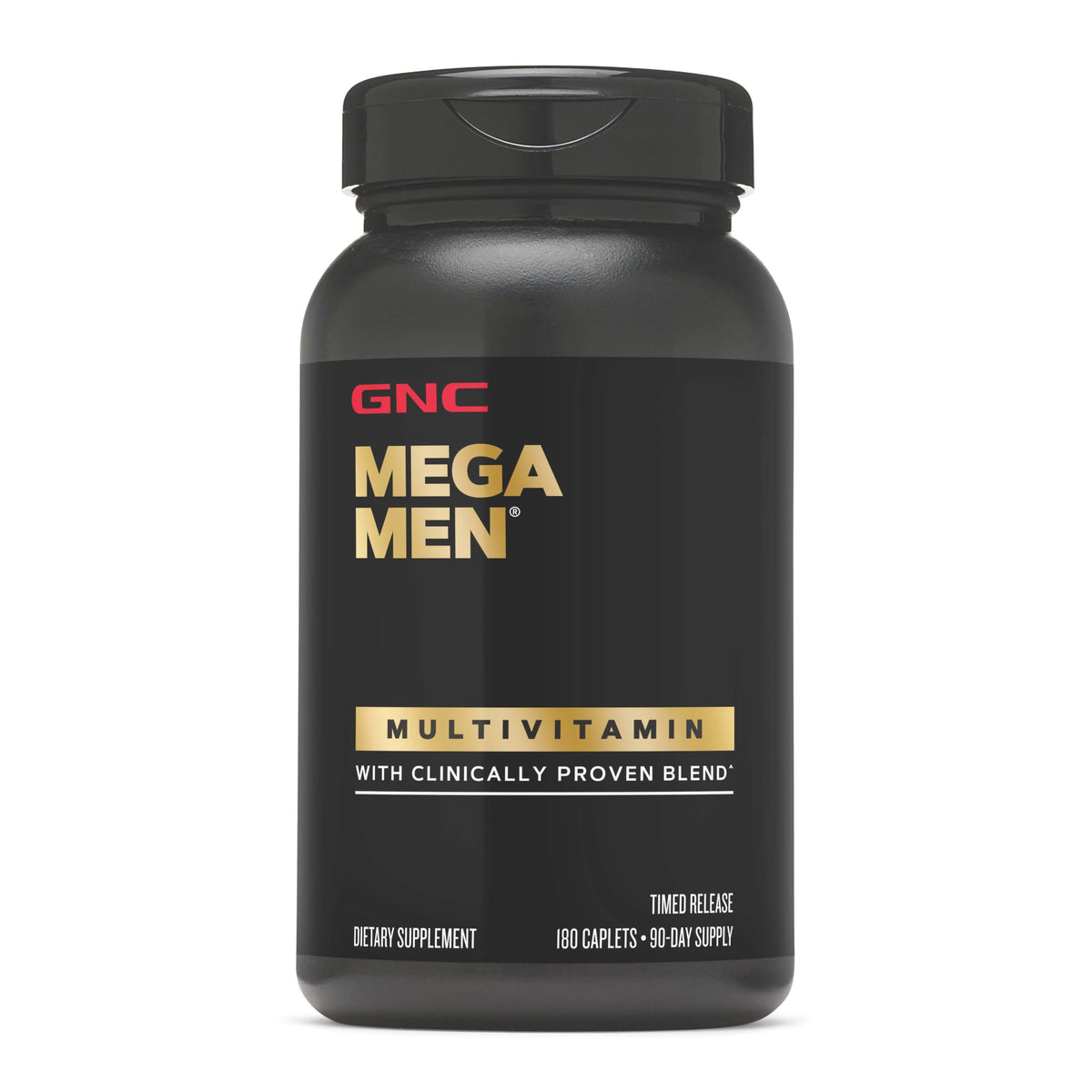 GNC Mega Men caplets bottle for daily immune and energy support.