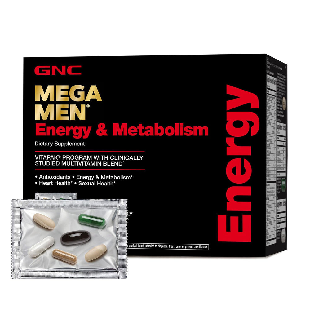 GNC Mega Men Energy and Metabolism Packet provides daily energy support.