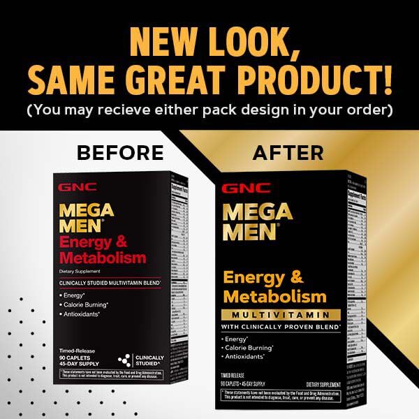 GNC Mega Men Energy Metabolism product on shelf for straightforward daily routine.