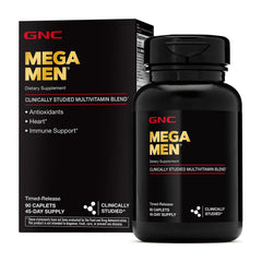 GNC Mega Men multivitamin bottle front showing time-release formula for daily support