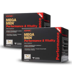 GNC Mega Men Performance Vitality 30 packs pills for daily wellness and performance support.