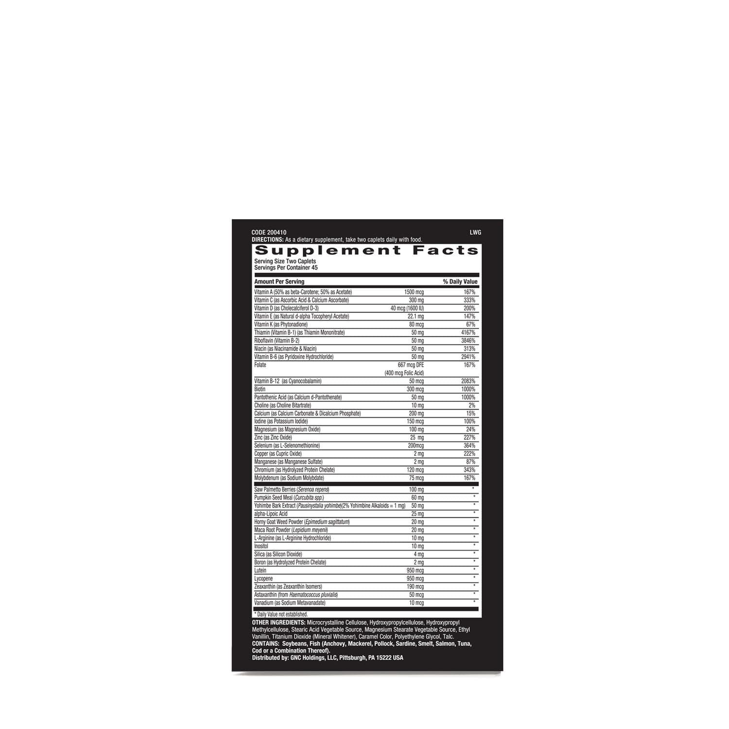 GNC Mega Men Prostate and Virility ingredients panel details support informed use.