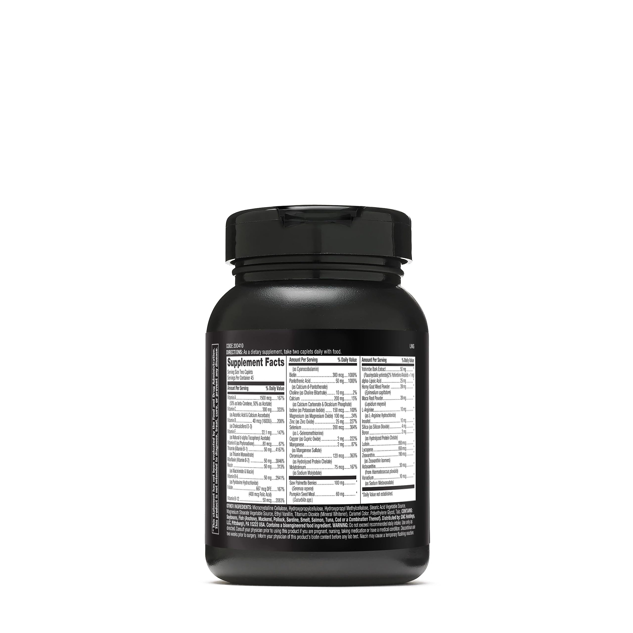 GNC Mega Men Prostate and Virility tablets closeup highlighting caplets for daily wellness.