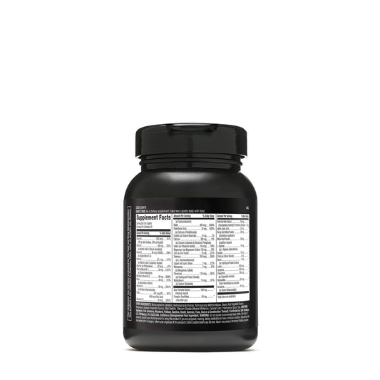GNC Mega Men Prostate and Virility tablets closeup highlighting caplets for daily wellness.