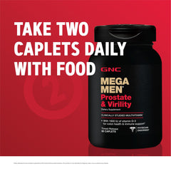GNC Mega Men Prostate and Virility vitamin D3 closeup highlighting immune support angle.