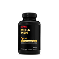 GNC Mega Men Sport tablets laid out for daily dosing.