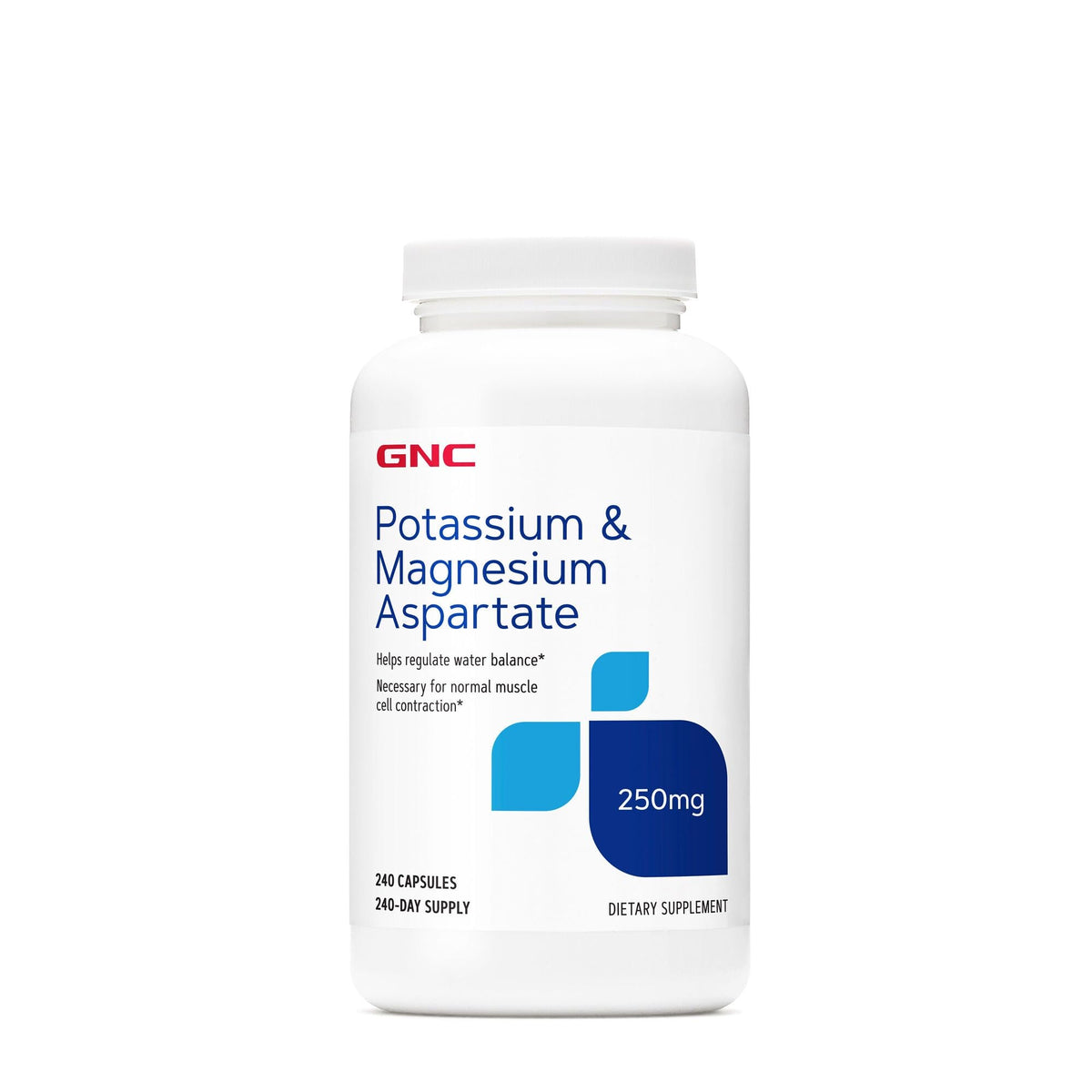 GNC Potassium and Magnesium Aspartate capsules in bottle support electrolyte balance.