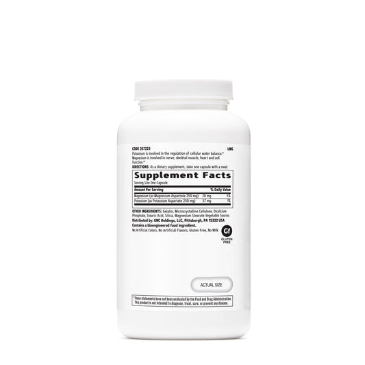 GNC Potassium and Magnesium Aspartate bottle label highlights key ingredients.