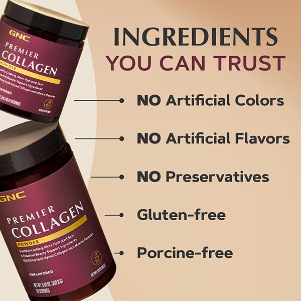 GNC Premier Collagen Powder gluten-free and Halal certified.