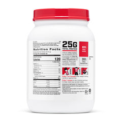 GNC Pro Performance 100% Whey Protein 2.0 tub side nutrition facts support informed choices