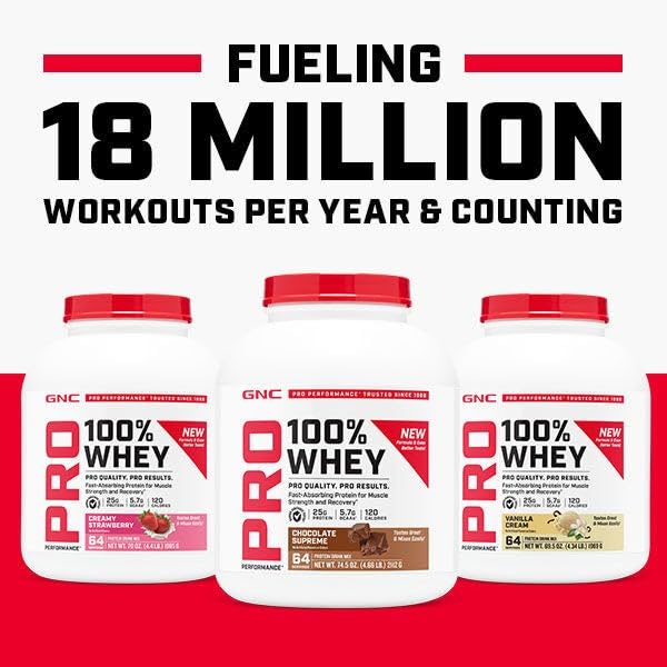 GNC Pro Performance whey in travel bottle for on-the-go shakes.