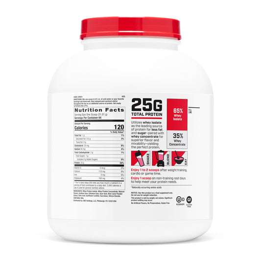 GNC 100% Whey Strawberry scoop for precise protein servings after training.