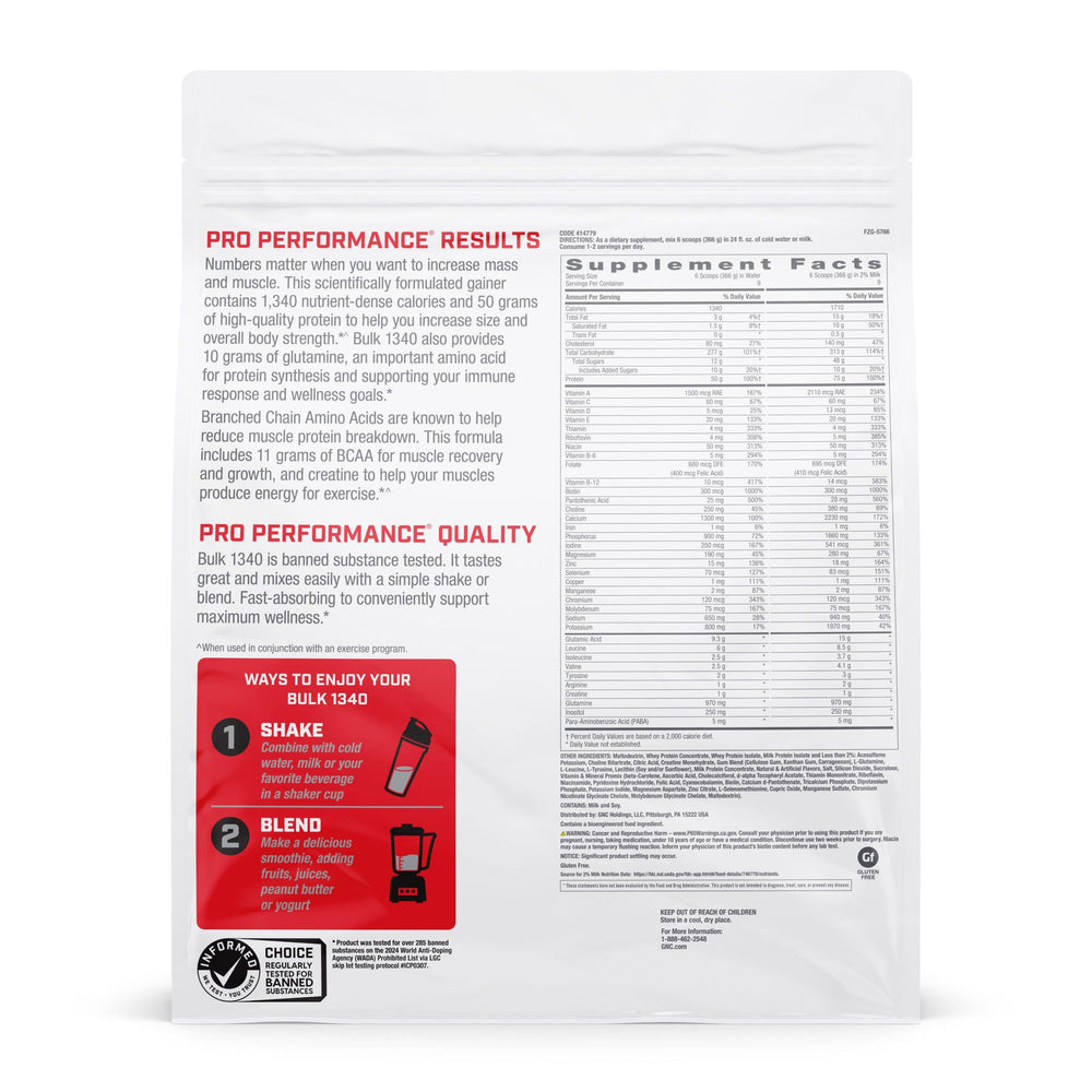 GNC Bulk 1340 50g whey protein powder for everyday recovery support