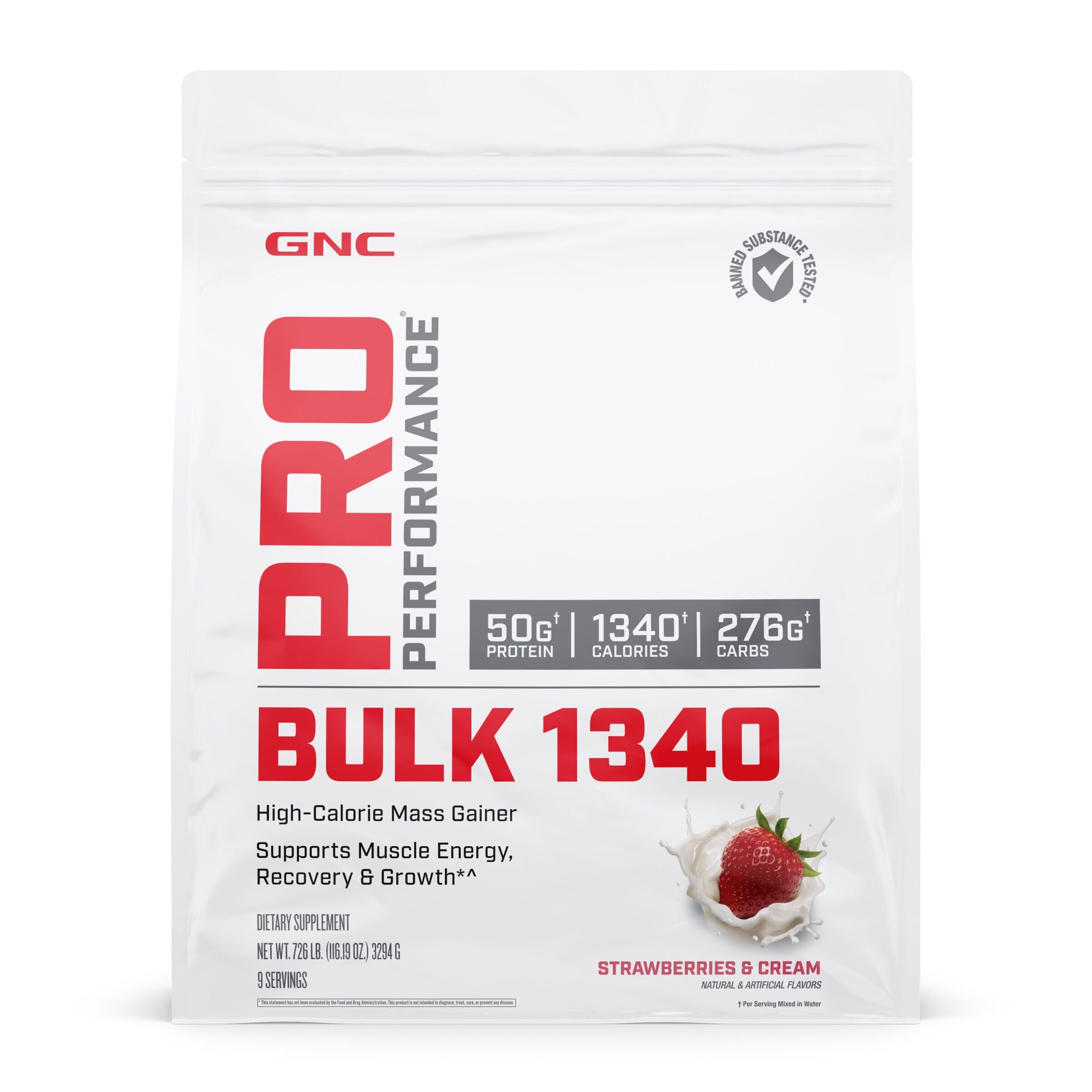 GNC Pro Performance Bulk 1340 mass gainer whey protein 50g per serving supports recovery
