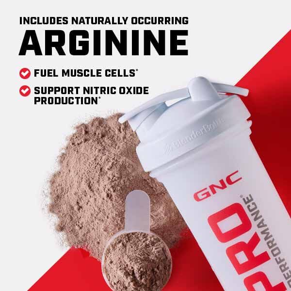 GNC Pro Performance Weight Gainer label close-up with 50g protein per serving.