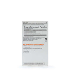 GNC Probiotic Complex bottle back highlighting clinically studied strains and guaranteed potency