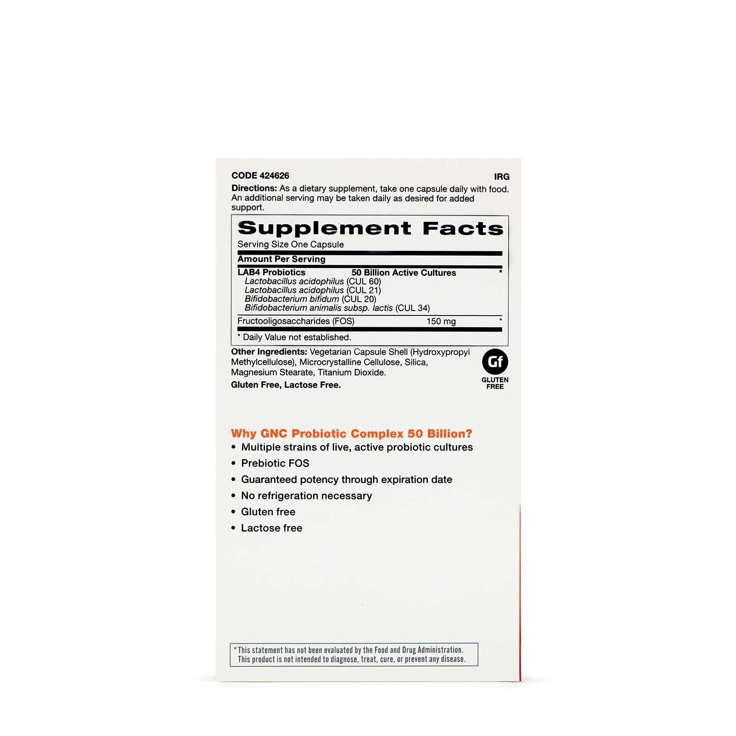 Capsules from GNC Probiotic Complex Daily Need highlighting multi-strain formula for immune support.