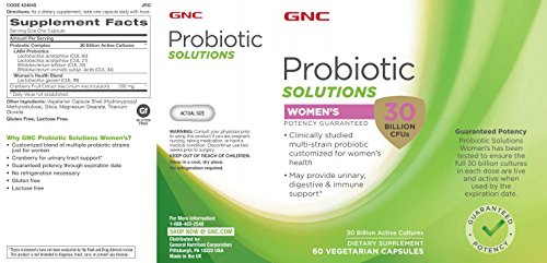 GNC Probiotic Solutions Women's twin-pack display highlights cranberry-flavored blend for urinary health.