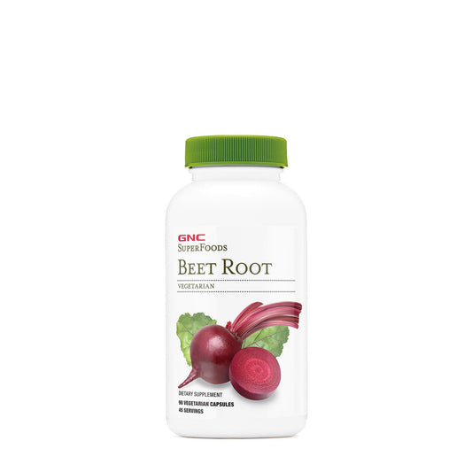 GNC SuperFoods Beet Root bottle showing 90 capsules for daily wellness.
