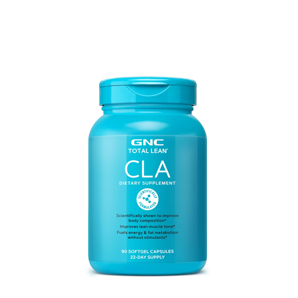 GNC Total Lean CLA capsules bottle for non-stimulant energy support and fat metabolism