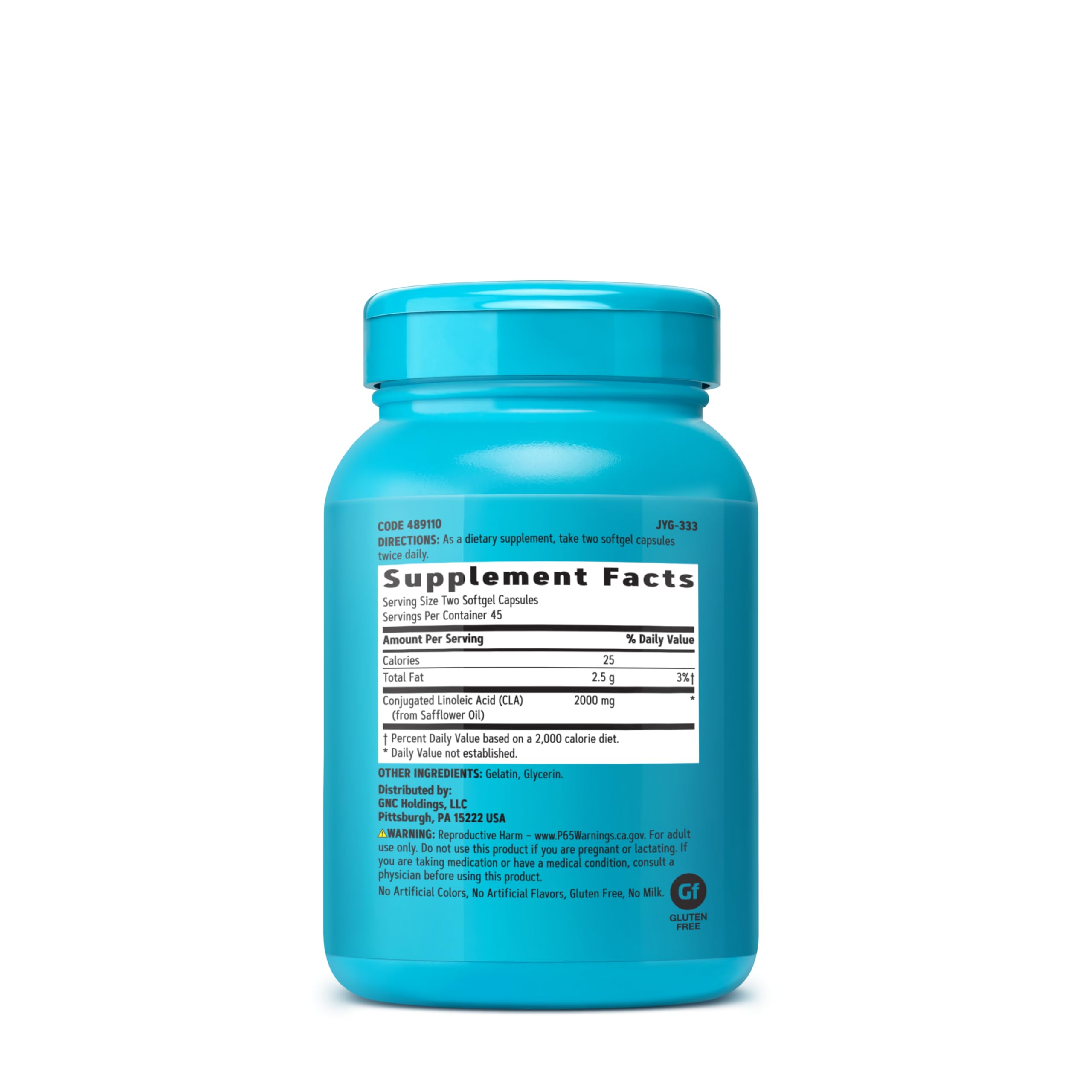 GNC Total Lean CLA softgel capsules close-up highlighting CLA blend