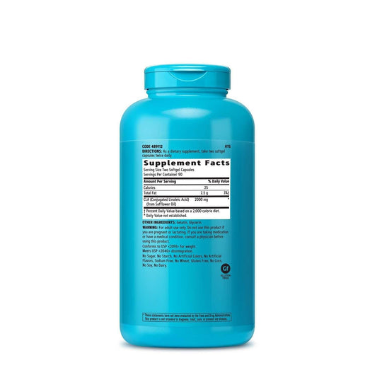 Close-up of GNC CLA softgels highlights lean muscle support.