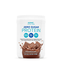 GNC Total Lean Zero Sugar Protein bottle with Rich Chocolate flavor for post-workout shakes.