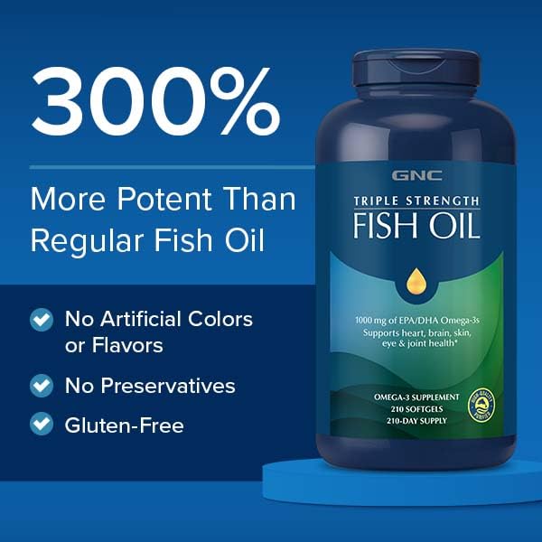 GNC Triple Strength Fish Oil enteric coating reduces fishy aftertaste