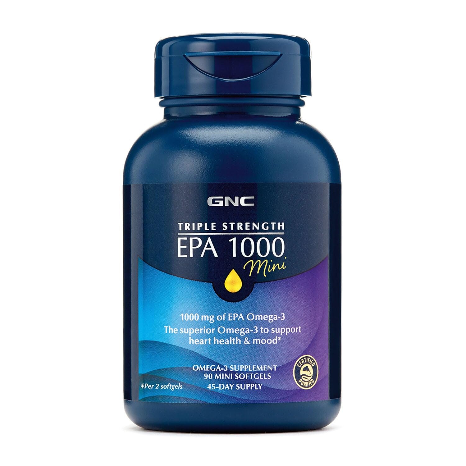 GNC triple-strength fish oil EPA 1000 mini bottle ready for daily use