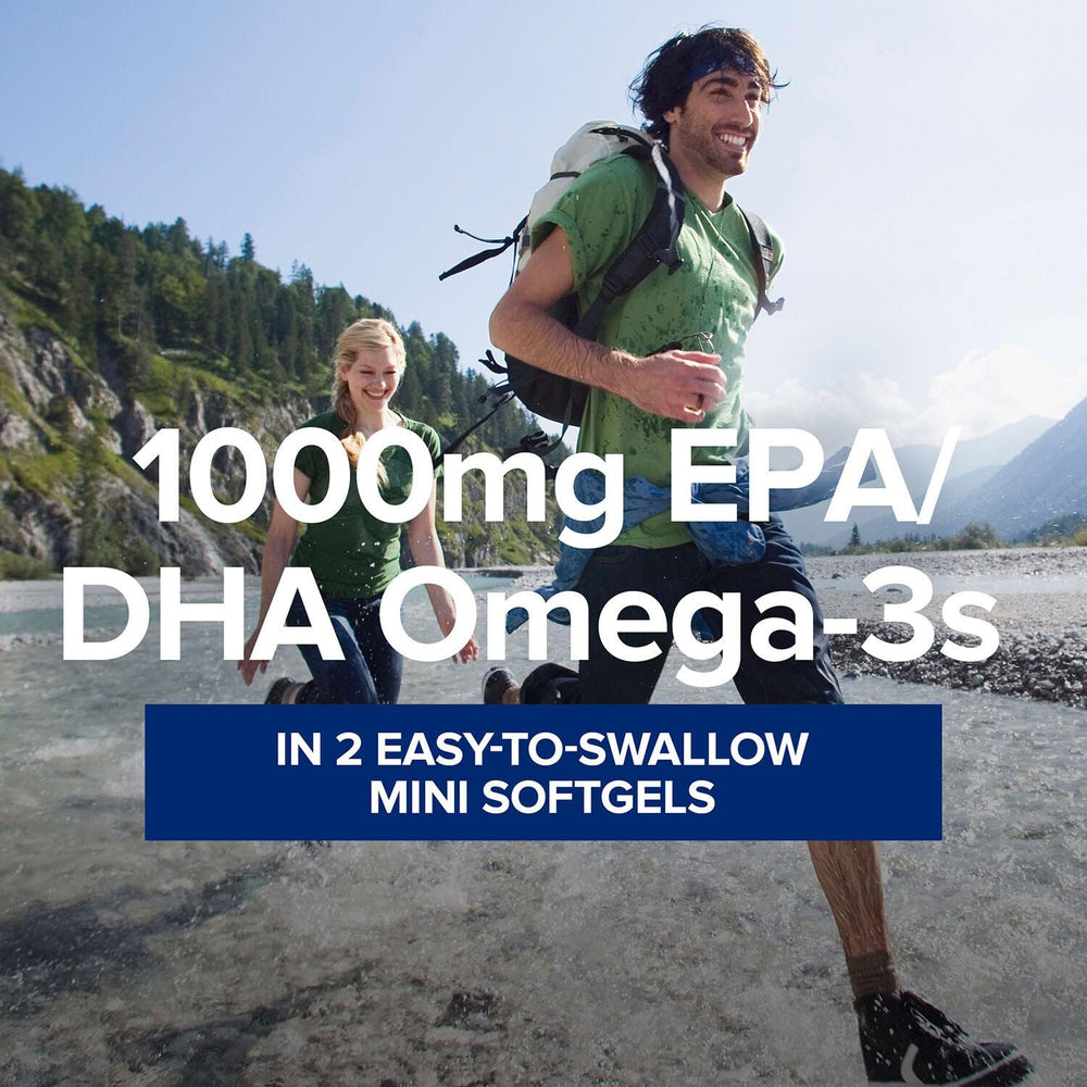 GNC Triple Strength Fish Oil mini softgel capsules ready to take on the go