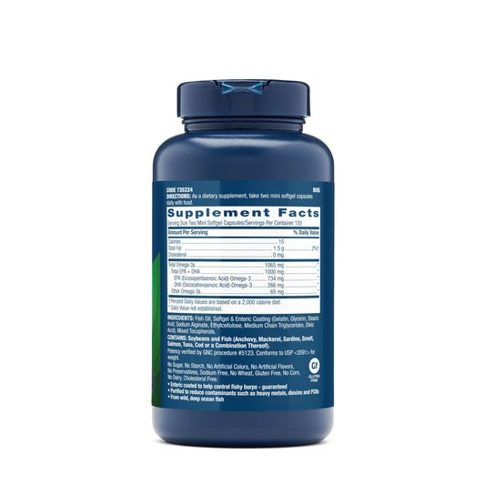 GNC mini softgel capsules highlight easy swallowing and compact form.