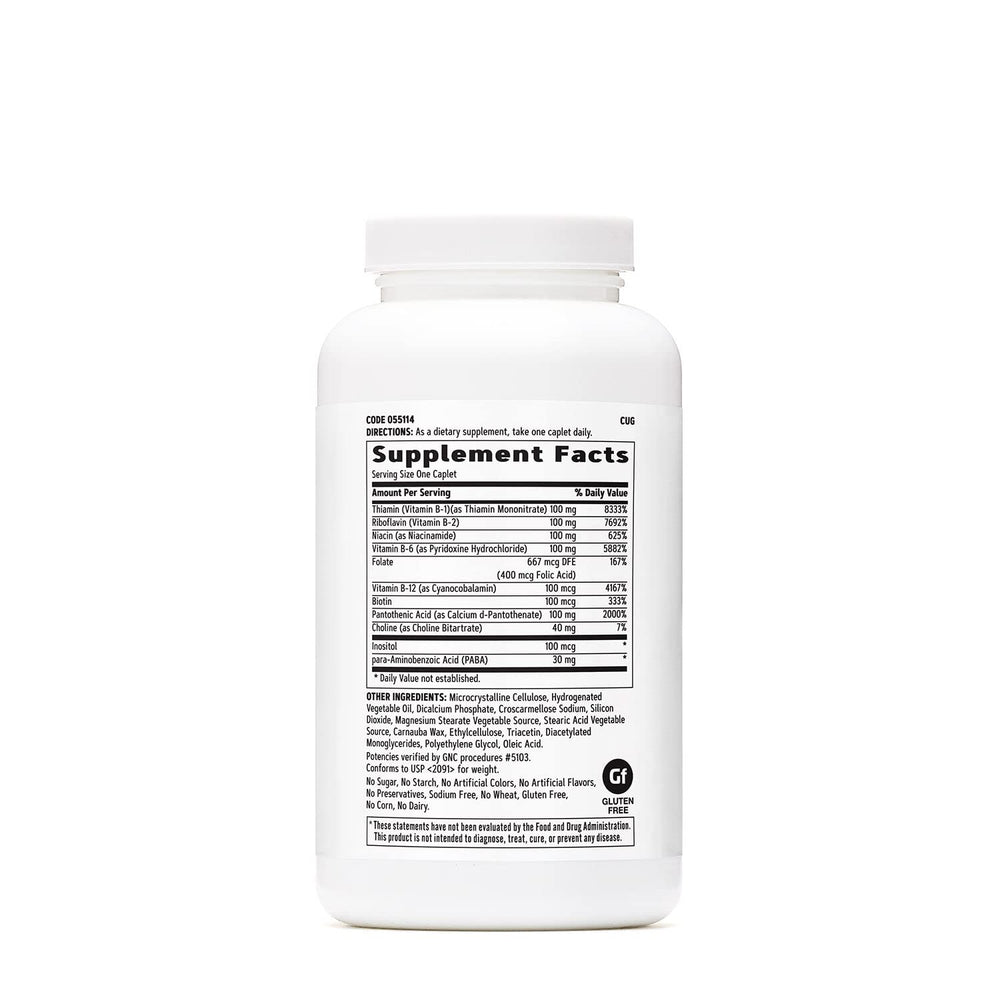 GNC Vitamin B Complex 100 caplet close-up for daily metabolism use