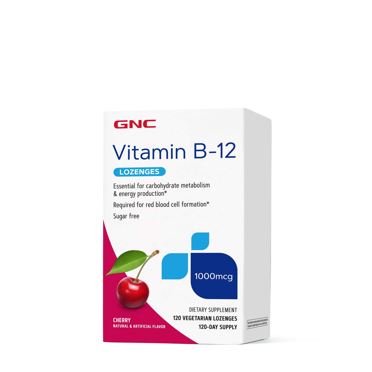 GNC Vitamin B-12 1000mcg cherry lozenge front view for daily energy support