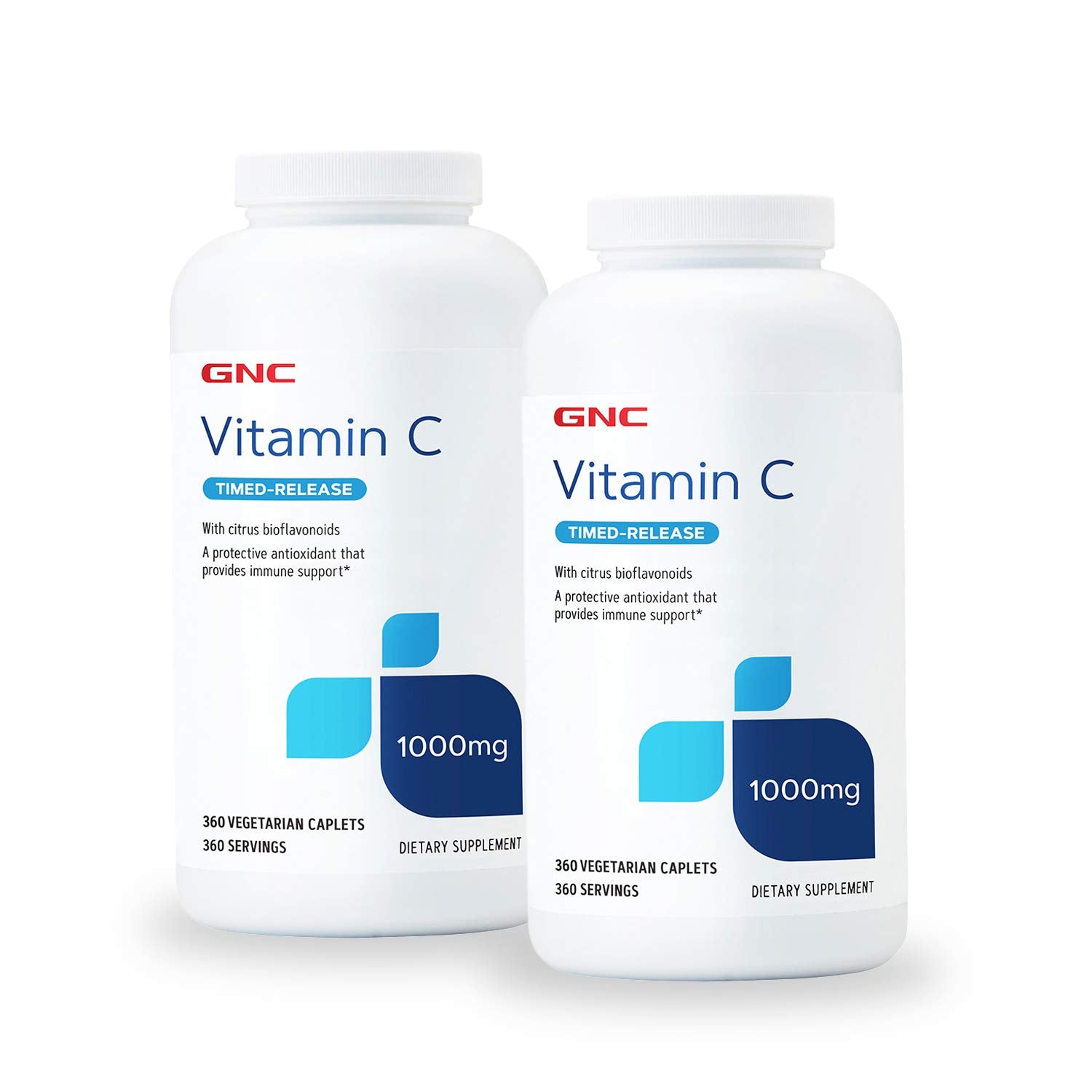 GNC Vitamin C 1000 mg twin pack bottle for immune support and daily wellness.
