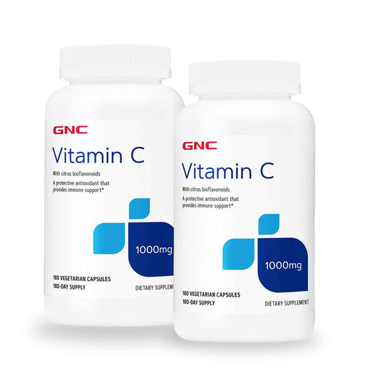 GNC Vitamin C 1000mg twin pack bottle front highlighting immune support