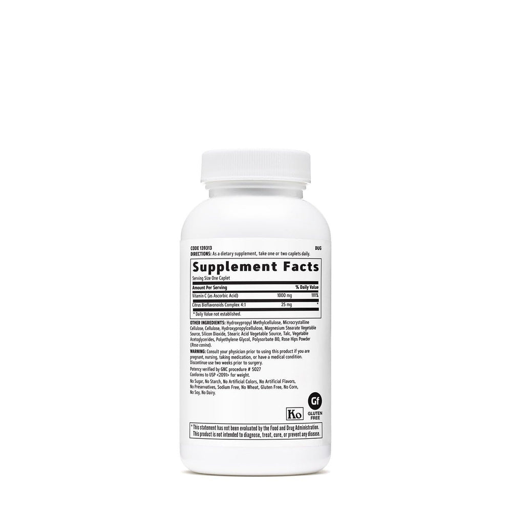 Close-up of GNC Vitamin C Time-Released 1000mg capsules showing easy-to-swallow form