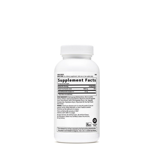 Close-up of GNC Vitamin C Time-Released 1000mg capsules showing easy-to-swallow form