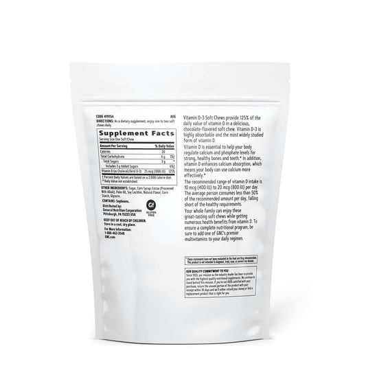 Close-up of GNC Vitamin D-3 chocolate soft chew highlighting texture and flavor