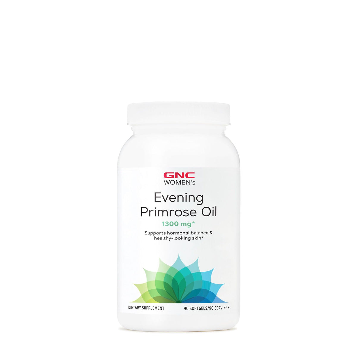 GNC Women's Evening Primrose Oil bottle with capsules supporting healthy skin and balance