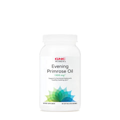 GNC Women's Evening Primrose Oil bottle with capsules supporting healthy skin and balance
