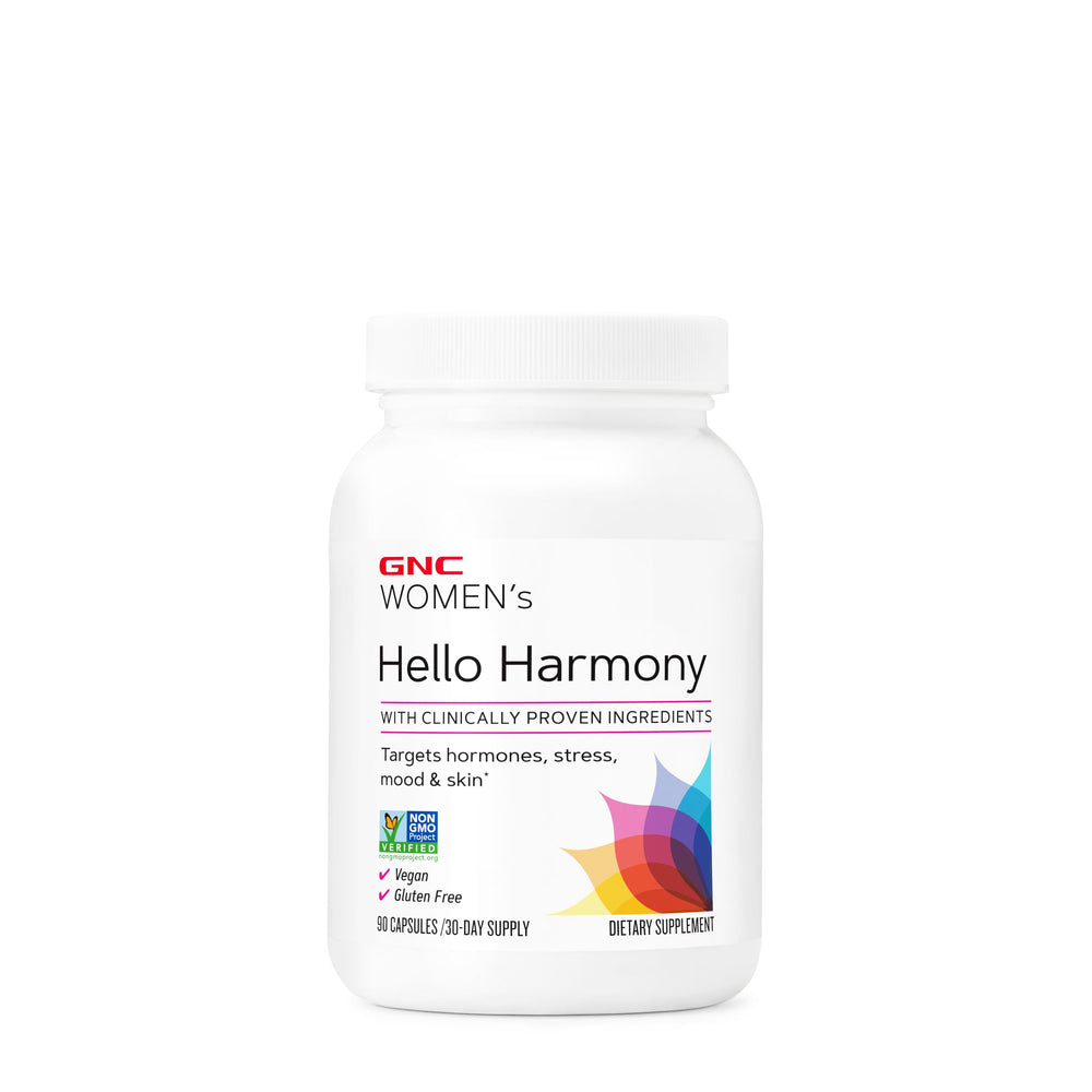 GNC Women's Hello Harmony capsules closeup for convenient daily mood support